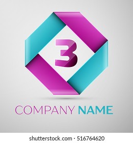 Number three vector logo symbol in the colorful rhombus. Vector template for your design