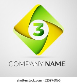 Number three vector logo symbol in the colorful rhombus. Vector template for your design