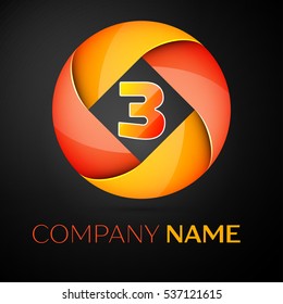 Number three vector logo symbol in the colorful circle on black background. Vector template for your design