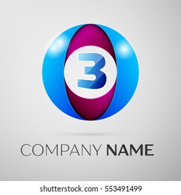 Number three vector logo symbol in the colorful circle on grey background. Vector template for your design