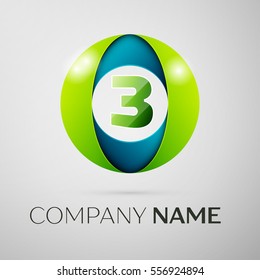 Number three vector logo symbol in the colorful circle on grey background. Vector template for your design
