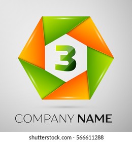 Number three vector logo symbol in the colorful circle on grey background. Vector template for your design