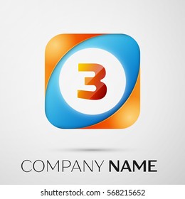 Number three vector logo symbol in the colorful square on grey background. Vector template for your design