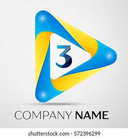 Number three vector logo symbol in the colorful triangle on grey background. Vector template for your design