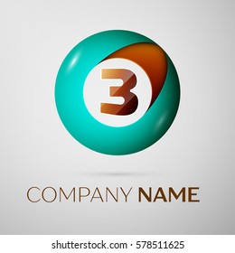 Number three vector logo symbol in the colorful circle on grey background. Vector template for your design
