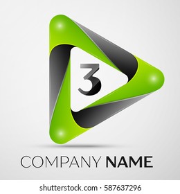 Number three vector logo symbol in the colorful triangle on grey background. Vector template for your design