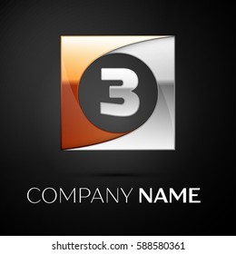 Number three vector logo symbol in the colorful square on black background. Vector template for your design