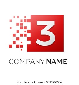 Number three vector logo symbol in the colorful square on white background. Vector template for your design