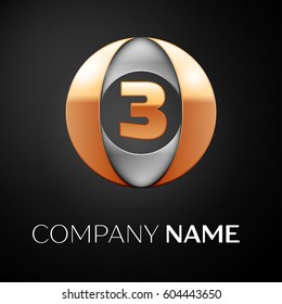 Number three vector logo symbol in the colorful circle on black background. Vector template for your design