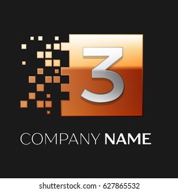 Number three vector logo symbol in the colorful square on black background. Vector template for your design