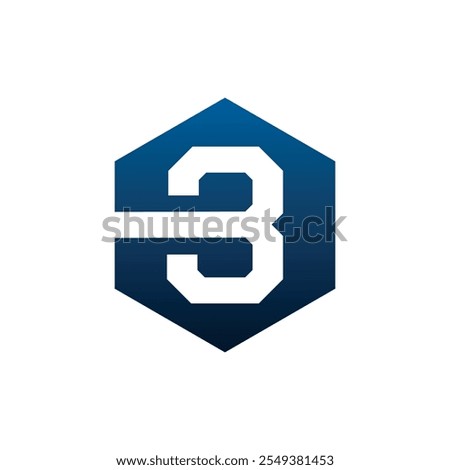 Number three vector logo symbol in the dark blue hexagonal on white background. Vector template for your design