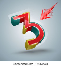 Number three Vectors 3D modern style.
Give your special message an original touch with this set of 3D numbers - design original dates, years, addresses, annual report covers, posters and more.