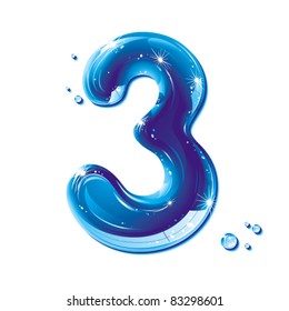 number three, with water written numeral, Vector Illustration