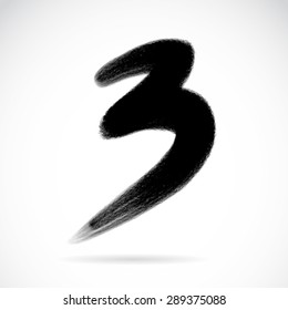 Number three written with a brush on a white background