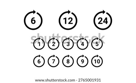 Number timer icons set circular arrow countdown