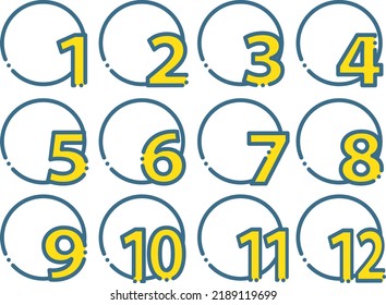 Number titles from 1 to 12 designed in a circle