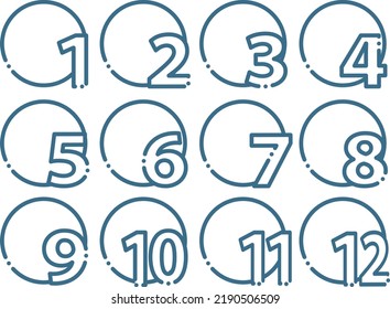 Number titles from 1 to 12 designed in a circle