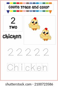 number trace and color chicken number 2