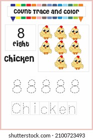 number trace and color chicken number 8