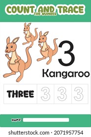 number trace and color cute kangaroo for kids