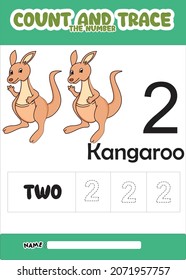 number trace and color cute kangaroo for kids