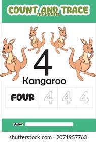 number trace and color cute kangaroo for kids