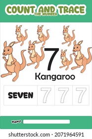 number trace and color cute kangaroo for kids