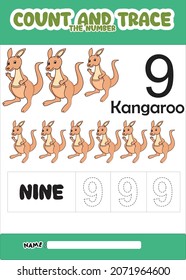 number trace and color cute kangaroo for kids