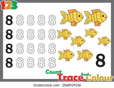 number trace and color with fish for kids