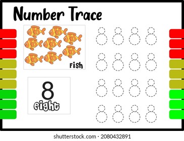 number trace and color fish. tracing number for kids.