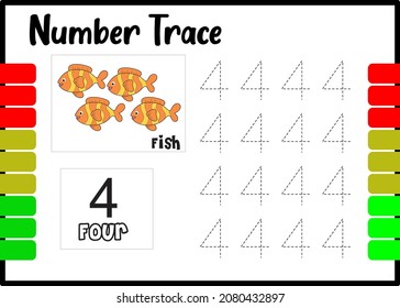 number trace and color fish. tracing number for kids.