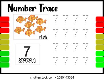 number trace and color fish. tracing number for kids.