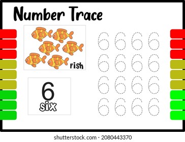 number trace and color fish. tracing number for kids.