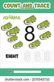 number trace and color iguana number 8