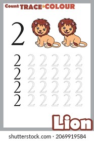 number trace and color lion number 2