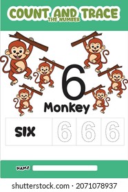 number trace and color monkey number 6