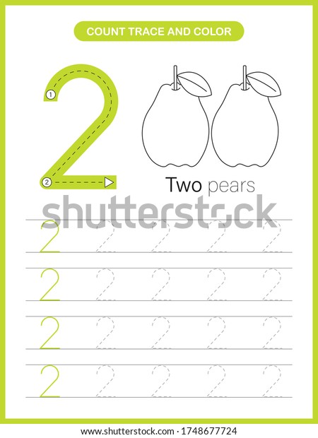 Number Trace Colour Worksheet Number 2 Stock Vector (royalty Free 