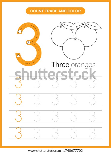 Number Trace Colour Worksheet Number 3 Stock Vector (Royalty Free ...