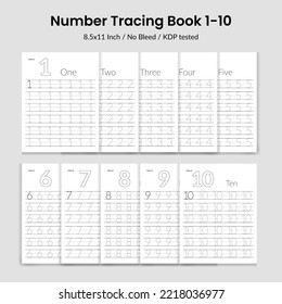 Number Tracing Book 1-10 practice worksheet.Worksheet for Kids kindergarten students.Exercises handwriting practice learning and count numbers.