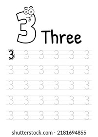 Number Tracing Interior For Kids. Children Writing Worksheet. Premium Vector Elements.