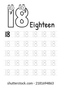 Number Tracing Interior For Kids. Children Writing Worksheet. Premium Vector Elements.