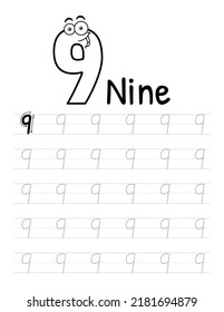 Number Tracing Interior For Kids. Children Writing Worksheet. Premium Vector Elements.