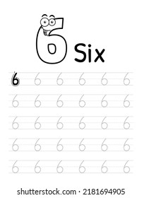 Number Tracing Interior For Kids. Children Writing Worksheet. Premium Vector Elements.