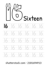 Number Tracing Interior For Kids. Children Writing Worksheet. Premium Vector Elements.