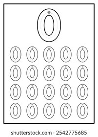 Hojas de Práctica de Rastreo de Números para Niños Número Cero 0