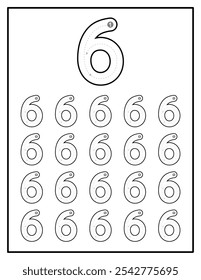 Number Tracing Practice Worksheets For Kids Number Six 6