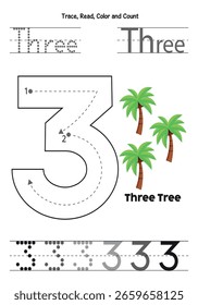 Number Tracing Worksheet 1 to 10 – Printable Counting and Handwriting Practice for Kids.