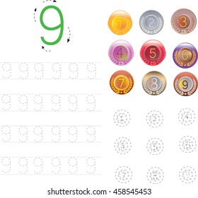 Number Tracing Worksheet nine, 9