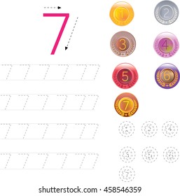 Number Tracing Worksheet seven, 7