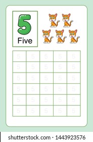 Number Tracing and Writing tracing worksheet for kindergarten Learning number  with cartoon clipart  for Counting Worksheets Free handwriting vector
